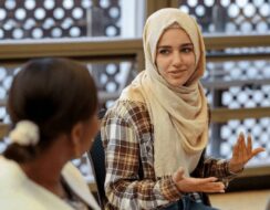 Refugee woman smiling