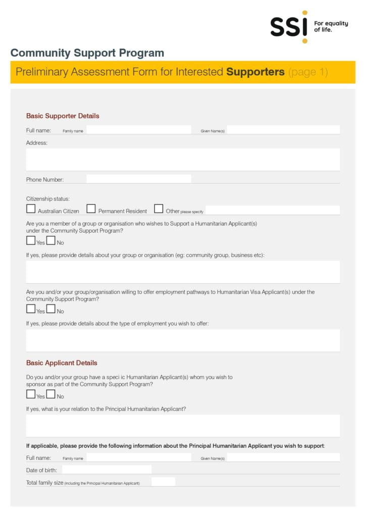 Community Support Program form