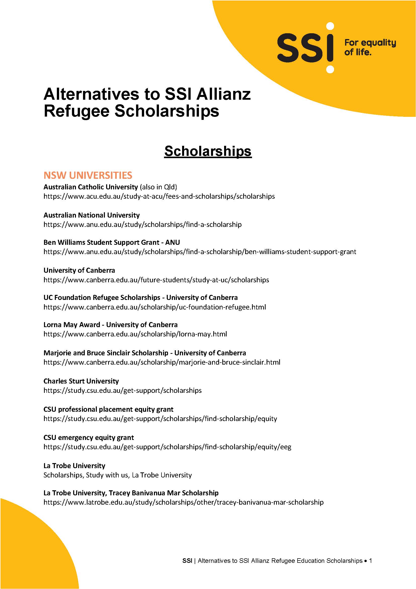 Alternatives to SSI Allianz Refugee Education Scholarships