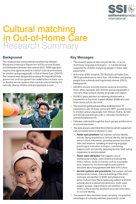 Cultural matching in Out-of-Home Care research summary