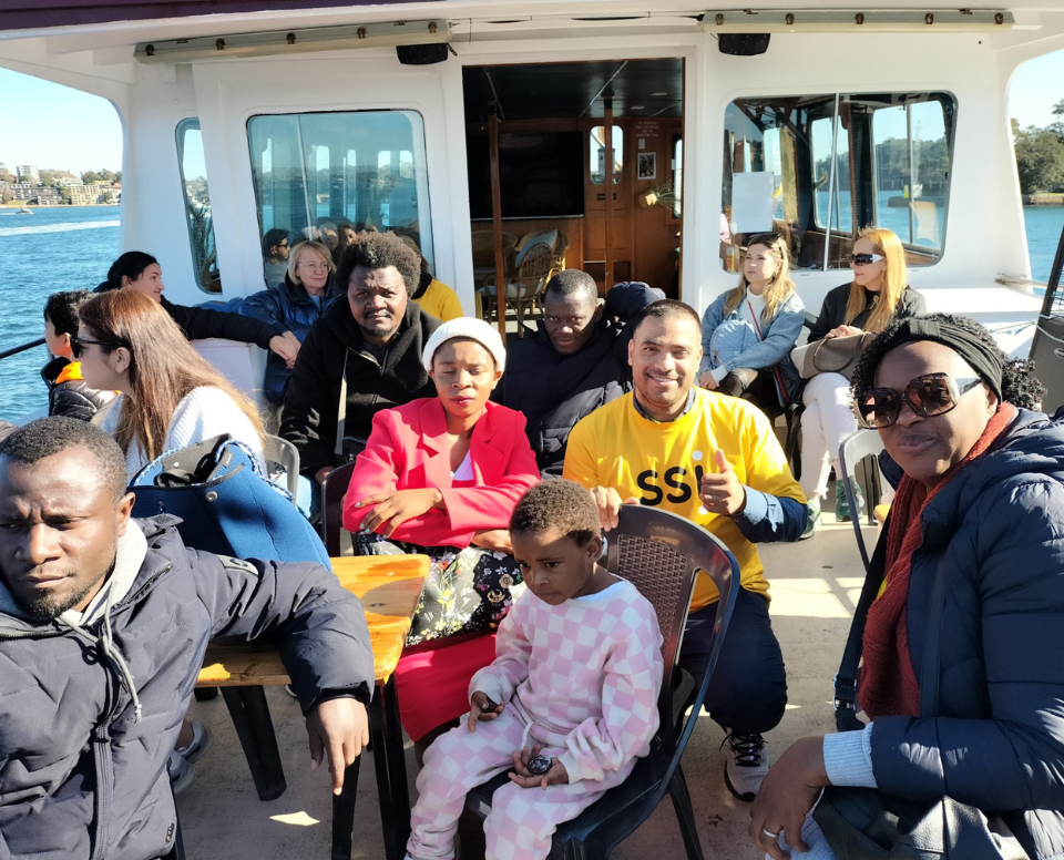 SSI clients and staff on a boat trip.