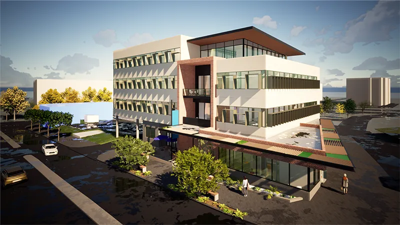 Elevated render view of new Logan Hub