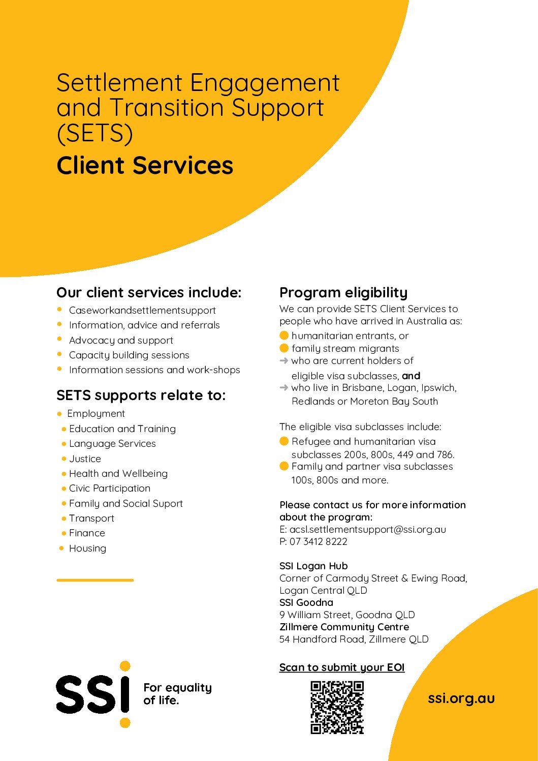 Settlement Engagement and Transition Support (SETS) Client Services